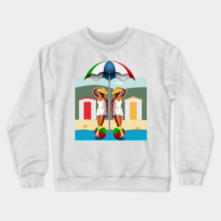 Stylish girl on the beach in summer day Crewneck Sweatshirt